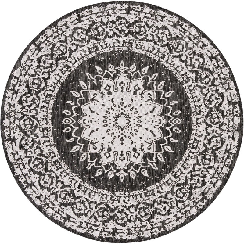 Tapis noir et blanc Contemporary Hitchens, Rond 6 pi 1 po