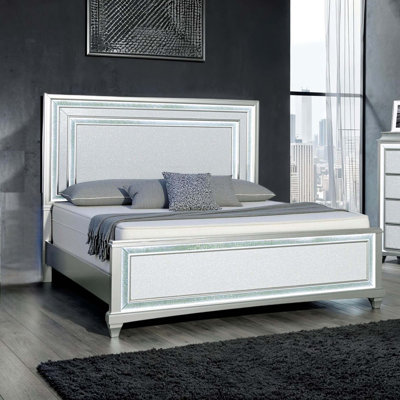Contemporary Glam Panel Bed with Beveled Headboard and Crystal Accents