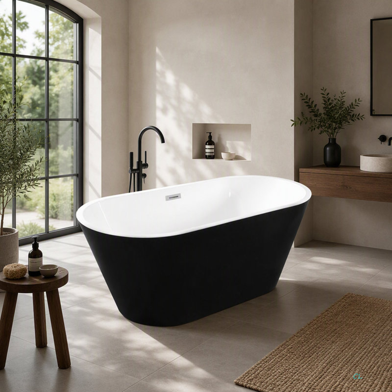 Baignoire autoportante 67 po en acrylique, baignoire autoportante, drain chromé Toe-Tap, certifié Cupc, Blanc