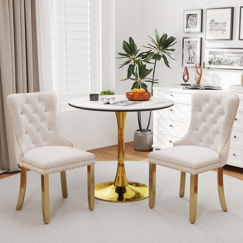 32in Round Pedestal Dining Set, Beige, 3