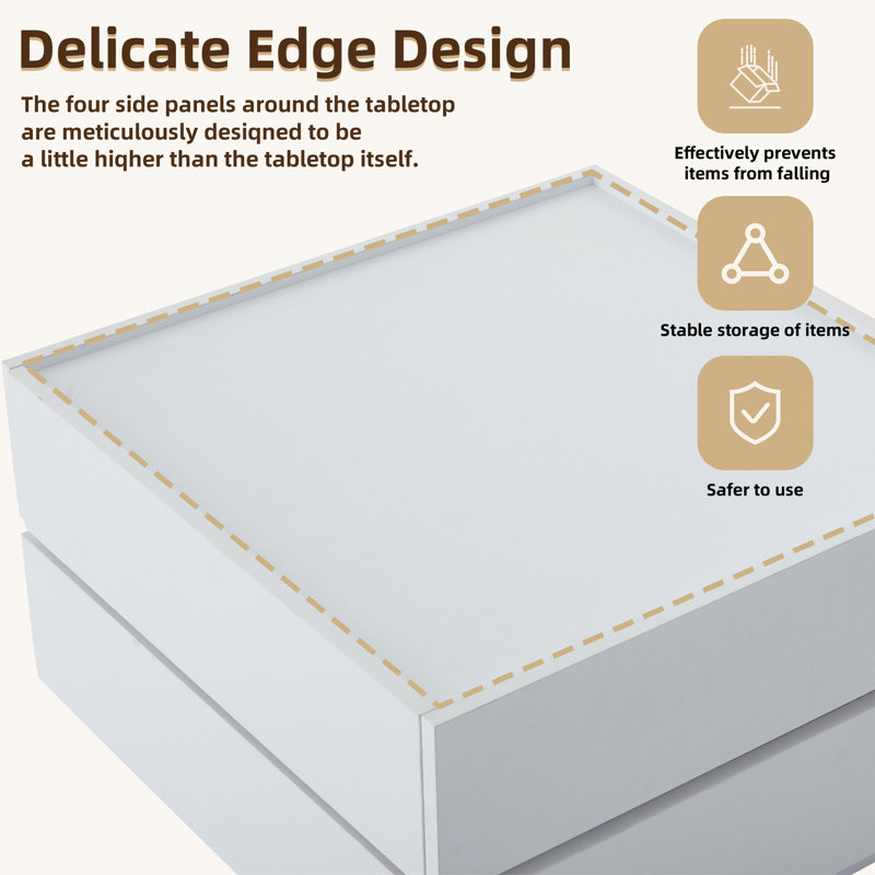  Rotating Coffee Table with Swivel Top and Hidden Storage, 2-Tier Modern Center Table with Drawers, Oak, White