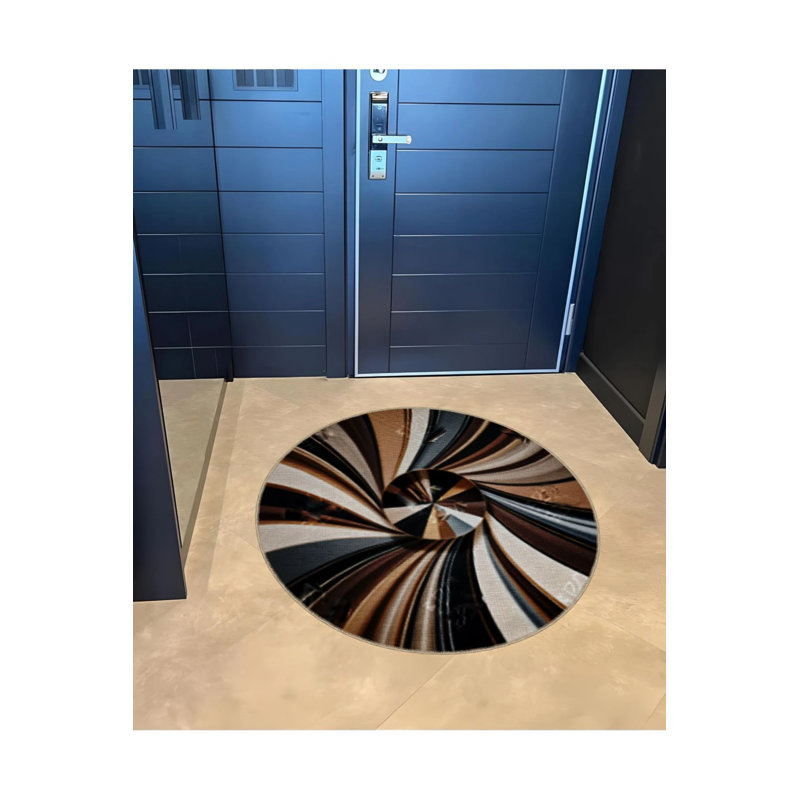 Abstract Spiral Lines Patterned Round Woven Base Modern Decorative Carpet, Round 5'