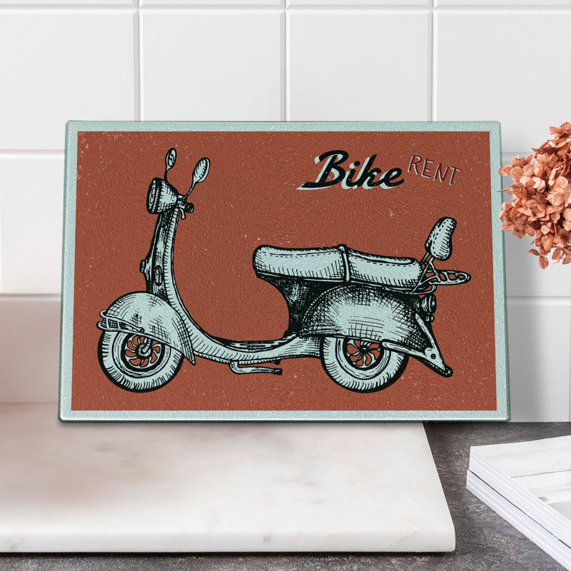 Signe de bicyclette scooter en verre trempé Ambesonne Retro rouge noir blanc