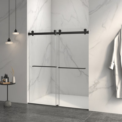 Porte de douche coulissante double sans cadre 56-60 pouces noir mat