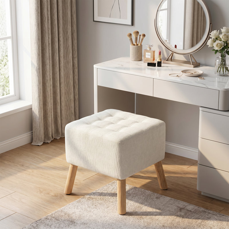 Solid Wood Accent Stool, White