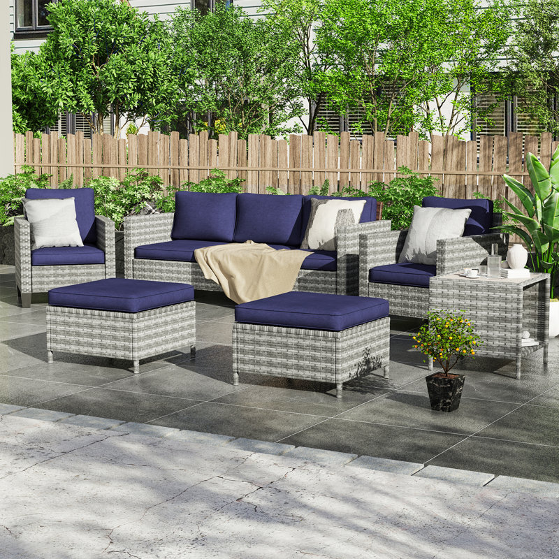Castlegar 5 - Person Patio Conversation Set with Cushions, Gray, Navy