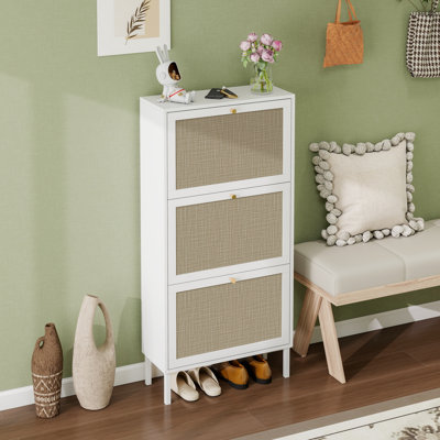 Étagère à chaussures en rotin 3 portes, armoire de rangement pour chaussures moderne autoportante, pour vestibule