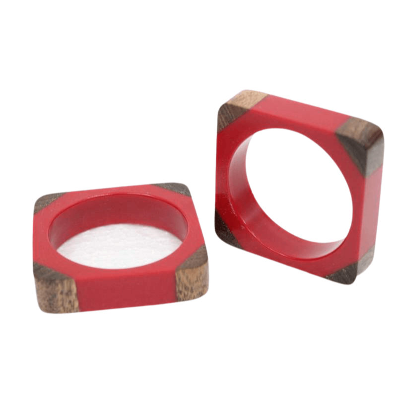 Quatro Napkin Rings - White, Red
