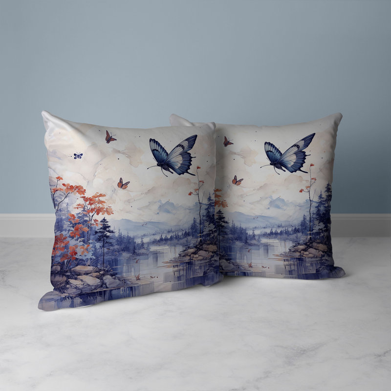 Coussin Flversing Floral Heights, H 16 po x l 16 po, Bleu/rouge