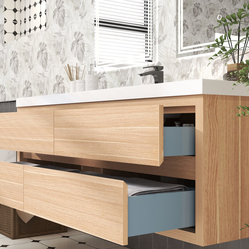 Cresco 59'' Single Bathroom Vanity with Acrylic Top, Light Oak