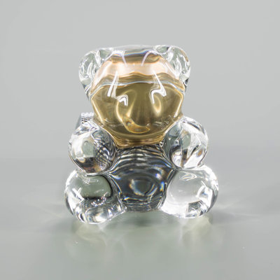 Sculptural Glass Teddy Bear Cabinet Knob with Solid Brass Core