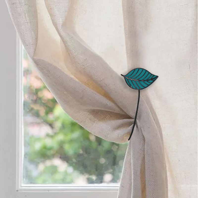 Teal Resin Leaf Design Magnetic Curtain Tiebacks Set of 2
