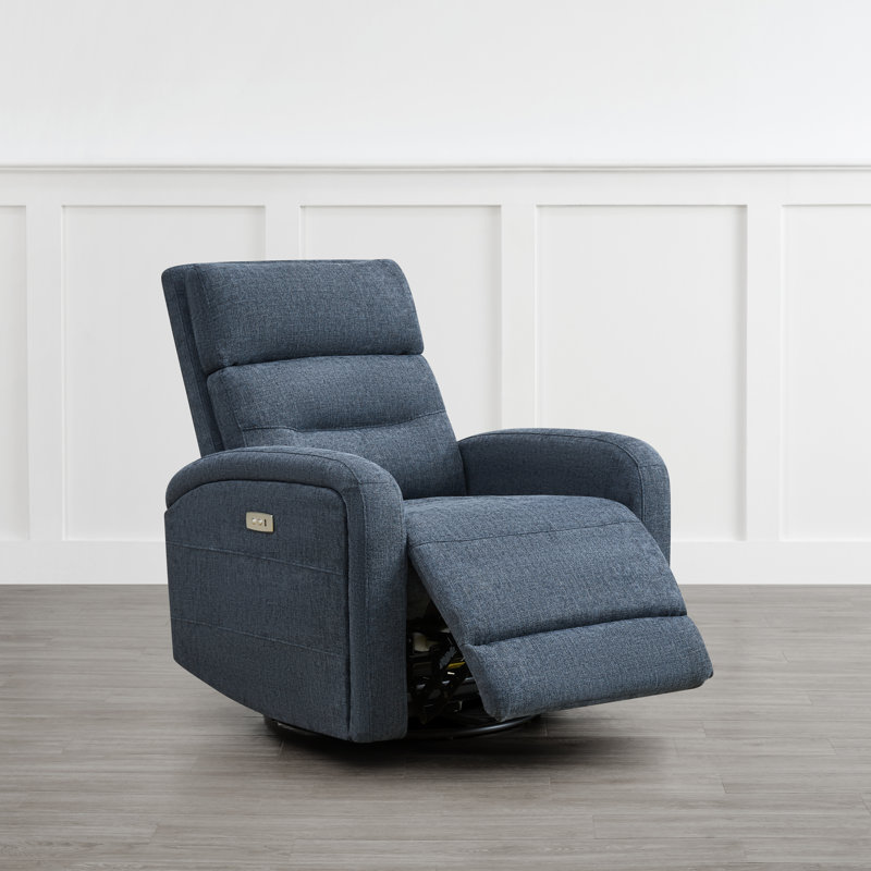 Nylie 33.3" Wide Glider Swivel Rocker Power Recliner, Blue, Single Motor