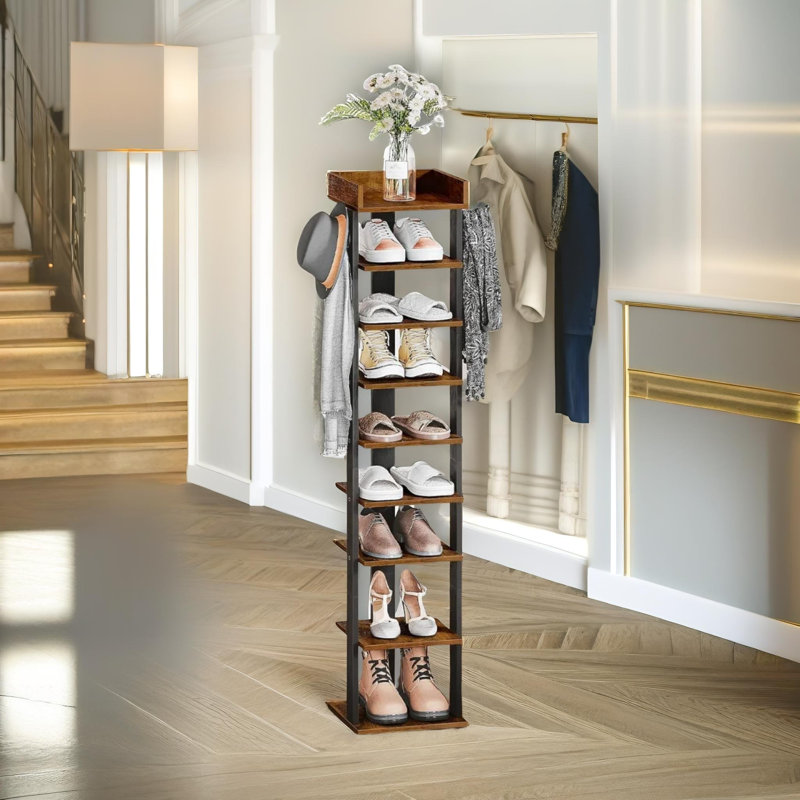 9 Pair Shoe Rack, Rustic Brown