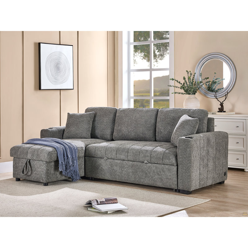 Canapé-lit modulaire réversible en tissu bouclé gris 96 po Seraphina Ii