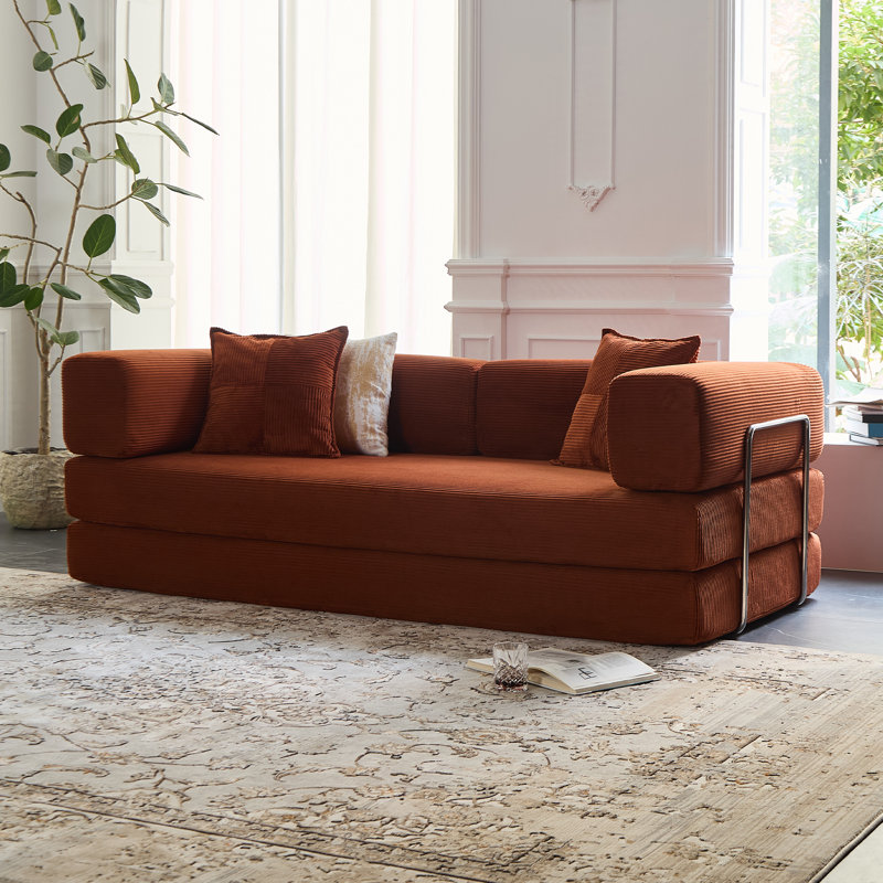 80" Convertible Sofa Bed - Foldable Floor Couch with Teddy Foam & Corduroy - Modular Sectional for Living Room, Bedroom, Studio - Compression Sofa in Box
