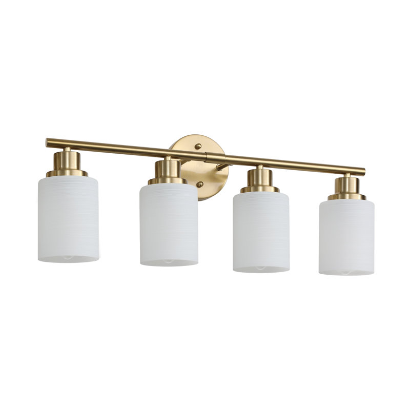 Applique murale moderne à 4 lumières 24 po avec finition dorée et abat-jour en verre givré 24 po pour l'éclairage de salle de bain ou de couloir