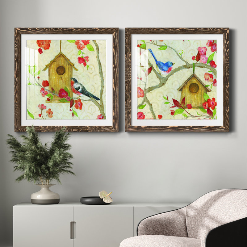 Voisinage I - Ensemble de 2 peintures, H 31,5 po x l 63 po x P 1,5 po, Papier, cadre noyer