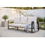 Canapé d'extérieur moderne en aluminium 3 places avec coussins en toile blancs résistants aux intempéries - Structure noire