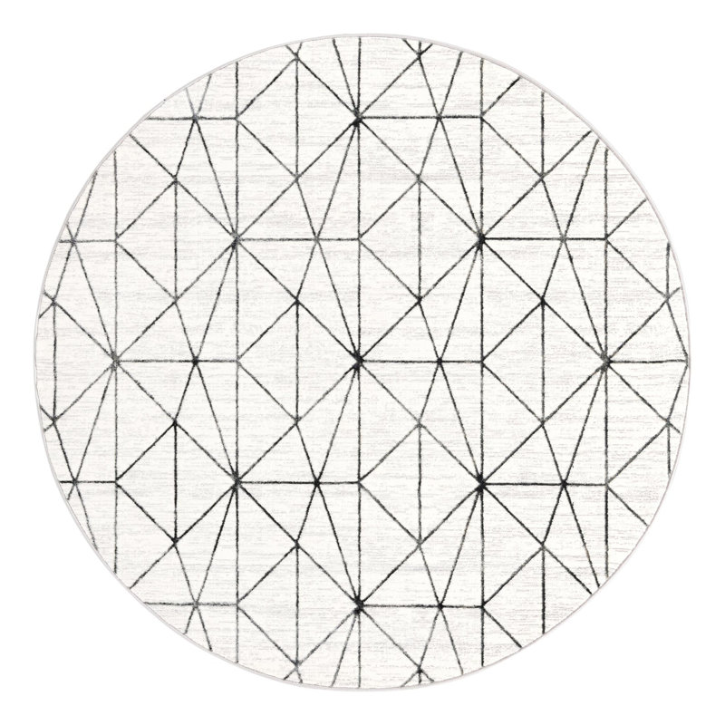 Tapis géométrique ivoire / gris Nuangola, Rond 7 pi