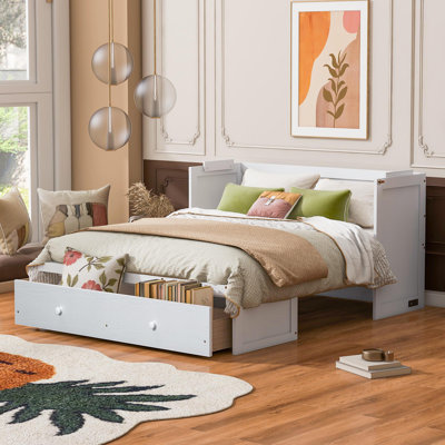 Lit escamotable en bois avec port USB et grand tiroir Kerensa