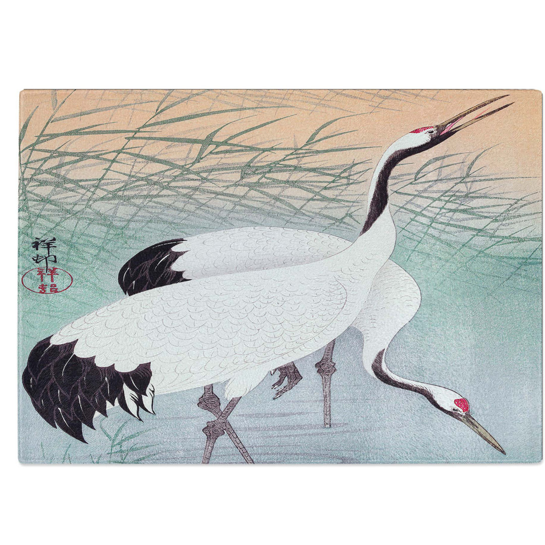 Tempered Glass Two Cranes by Ohara Koson Chopping Board
