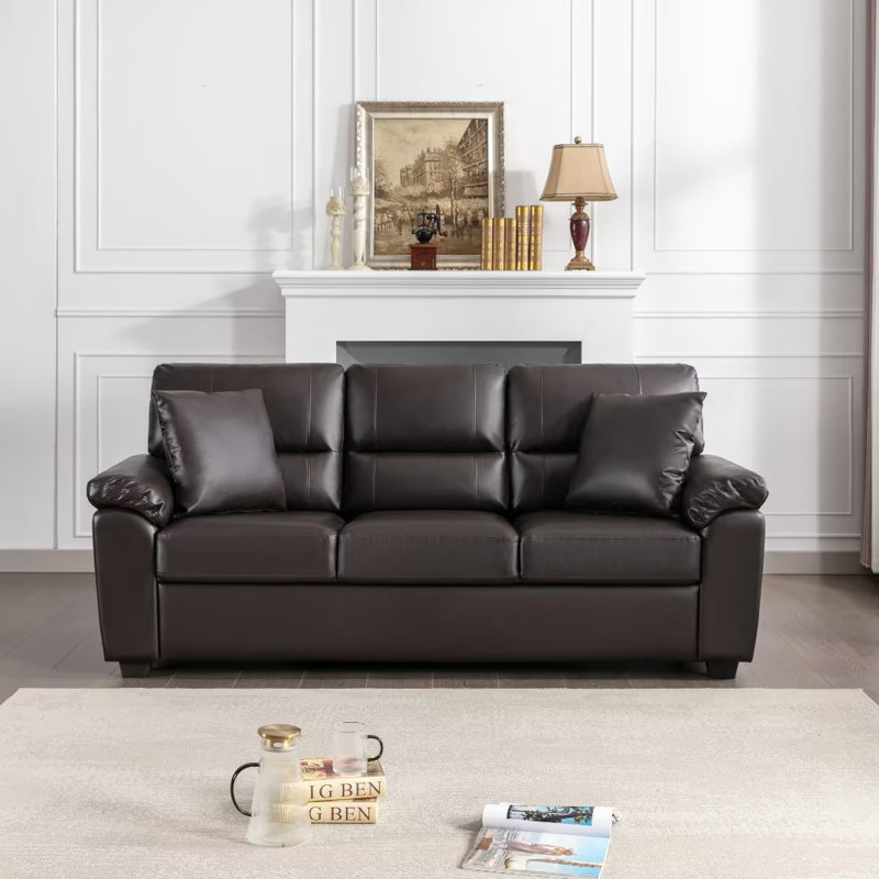 Ornas 82.75'' Vegan Leather Sofa, Chocolate Faux Leather