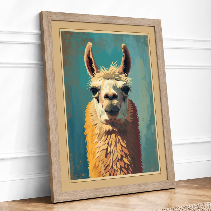 Llama Portrait Boho - Framed Print, A1 - 84.1 x 59.4 cm, Oak