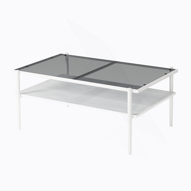 Rectangle Coffee Table with Tempered Glass top and Legs,Modern Table for Living Room, White