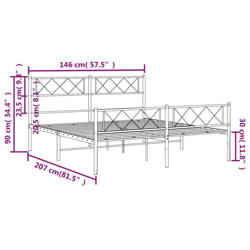 Nicodemo Metal Bed, Black, European Double (140 x 200 cm)