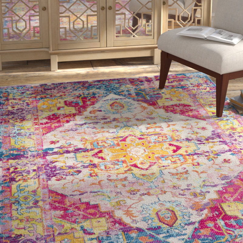 Tapis rose vif/rose/bleu Tillamook, Rectangle 7 pi 10 po x 10 pi 3 po