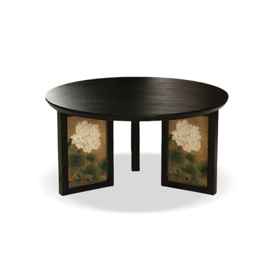 31.5" Black Solid Wood Round Coffee Table