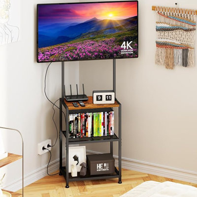 Mobile TV Stand with Storage Drawer for 23-75 Inch TVs up to 120lbs, Heavy Duty Rolling TV Cart with 2-Tier Shelves, Adjustable Height Outdoor TV Stand on Wheels, Max VESA 600x400mm, Black