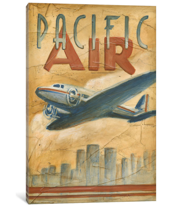 « pacific air », affiche rétro sur toile, H 40 po x l 26 po x P 1,5 po