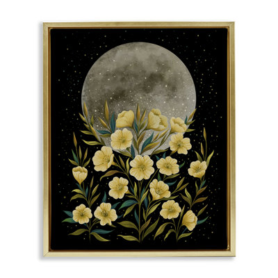 Cadre flottant lune avec fleurs jaunes, design par Episodic Dessins