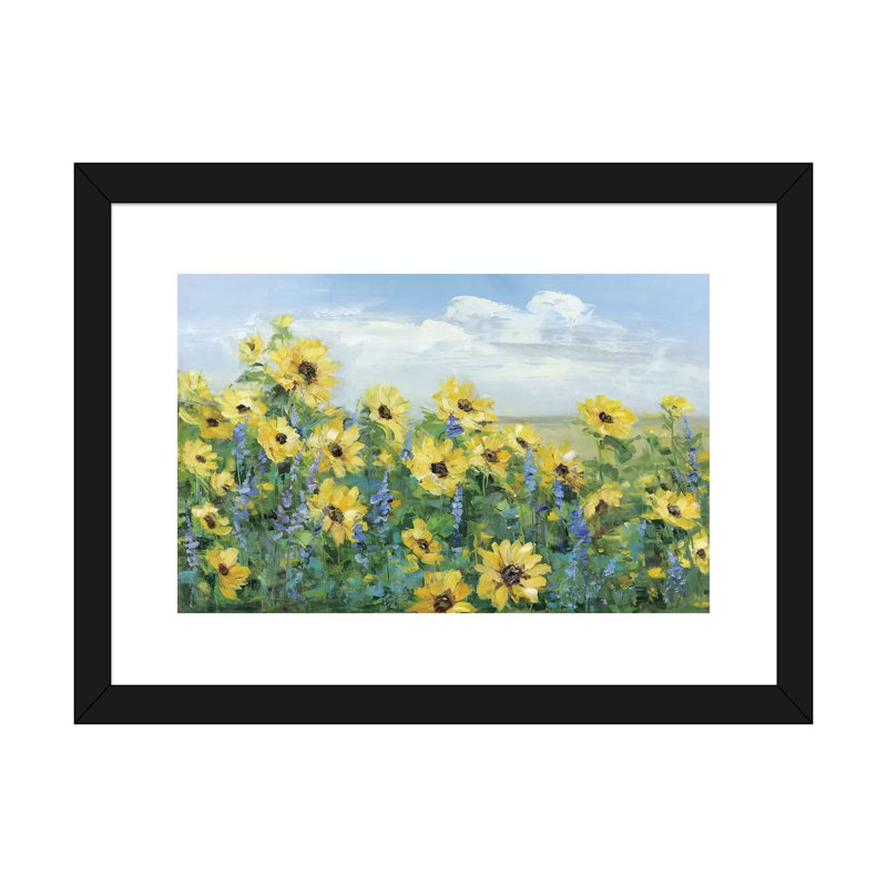 «Sunflower Fields Forever» par Sally Swatland - reproduction d'art, Blanc, Black Paper, H 16 po x l 24 po x P 1 po