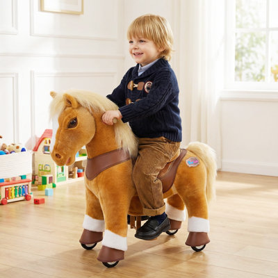 PonyCycle Light Brown Pony Ride on Horse Size 3 Plush Mechanical Toy with Brake Ages 3–4, Indoor Outdoor, Birthday Gift Advanced Model Y371