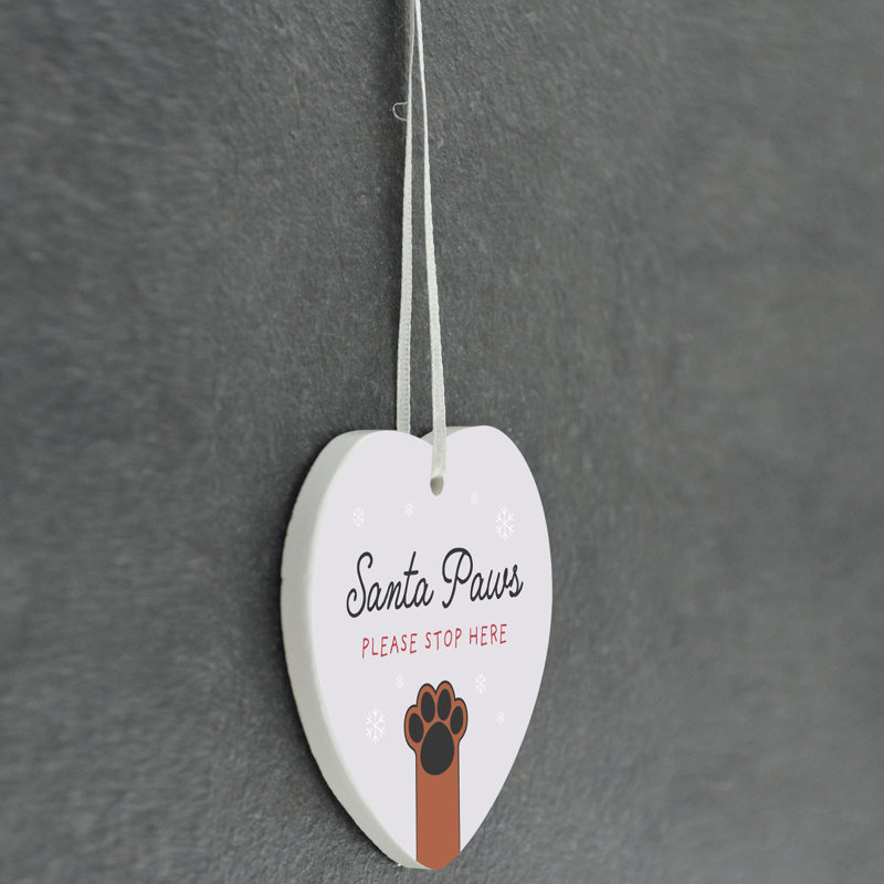 Santapaws Santa Paws Stop Here Cat Heart Shaped Ceramic Ornament