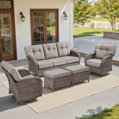 Ensemble de meubles de patio en osier avec fauteuils coulissants pivotants, ensembles de canapés de conversation pour l'extérieur avec coussins pour terrasse