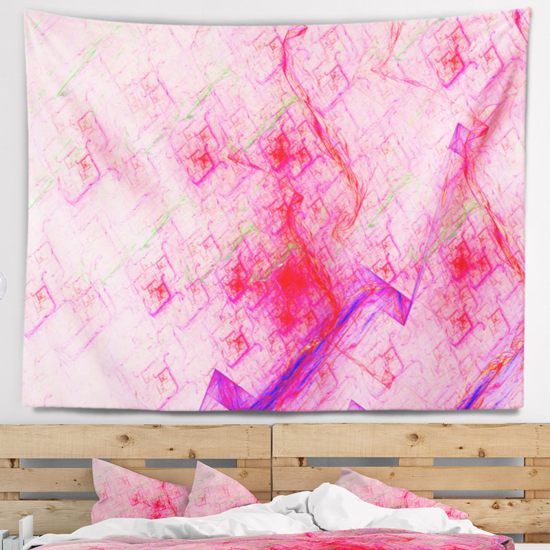 Tapisserie abstraite électrique fractale rose, H 78 po x l 92 po