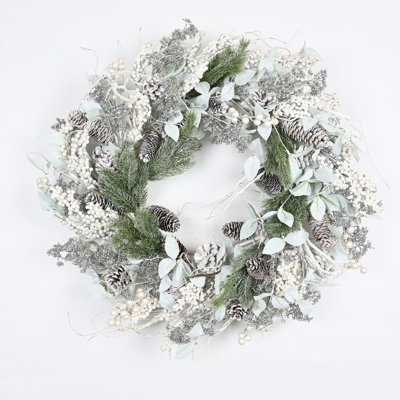 24" Artificial Farmhouse Cypress Pinecone Cedar Berry Christmas Day Front Door Winter Wreath