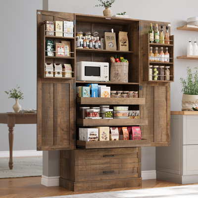 71" Tall Kitchen Pantry Cabinet With 3 Pull Out Shelves, 2 Large Drawers & 6 Door Shelves, Farmhouse Storage Cabinet For Kitchen, Dining Room