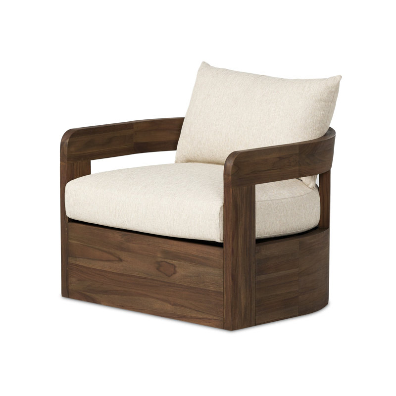 Jackson Outdoor Metal Swivel Chair-Bronze, Stained Toasted Brown, Ellor Beige