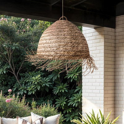 Selene Seagrass Pendant Light - 22" Natural Dome 1-Light Handwoven Light Fixture For Kitchen Island, Dining Room or Covered Patio in Boho, Country, Farmhouse Style