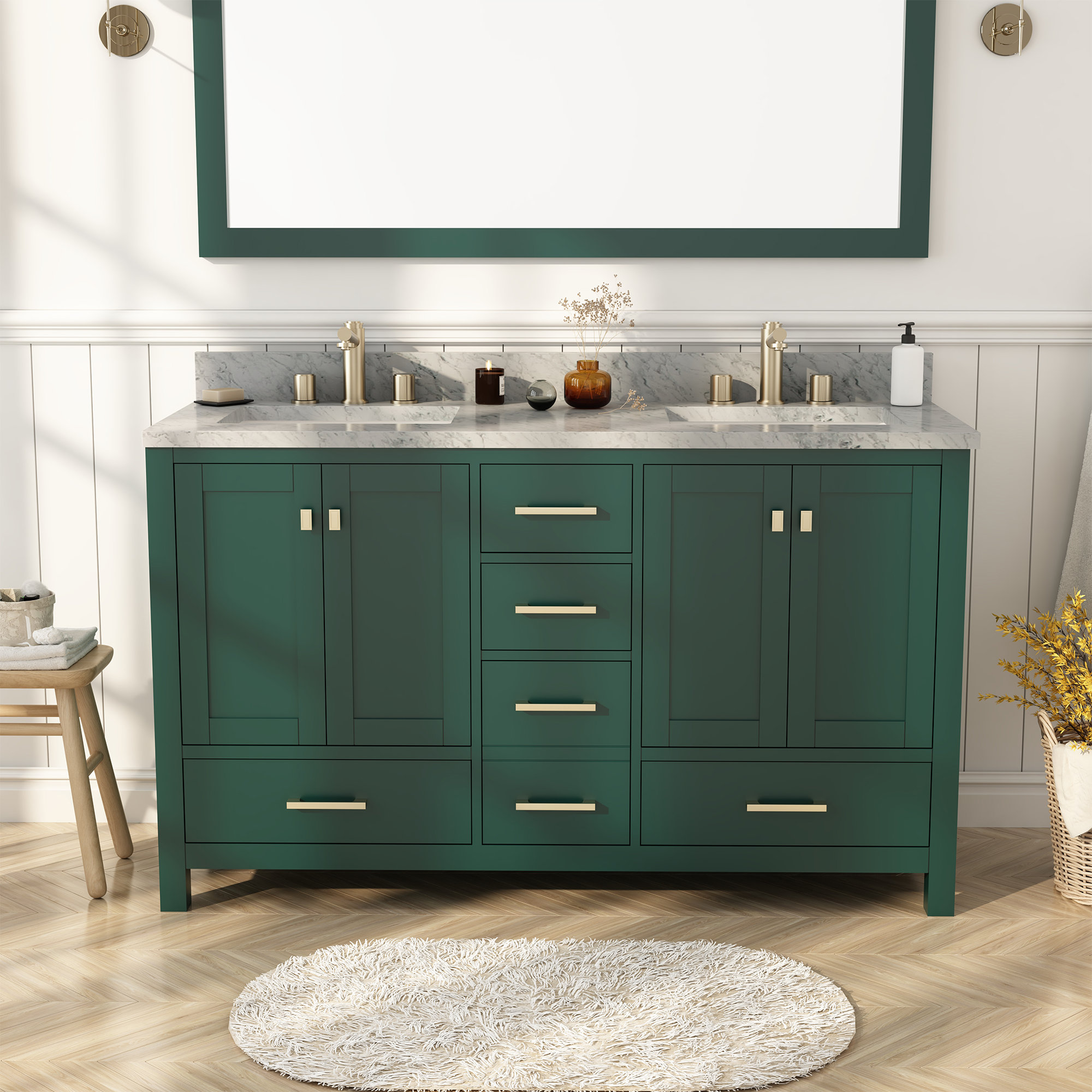 CASAINC Dreamway 60" W Double Bathroom Vanity Solid Wood Vanities With