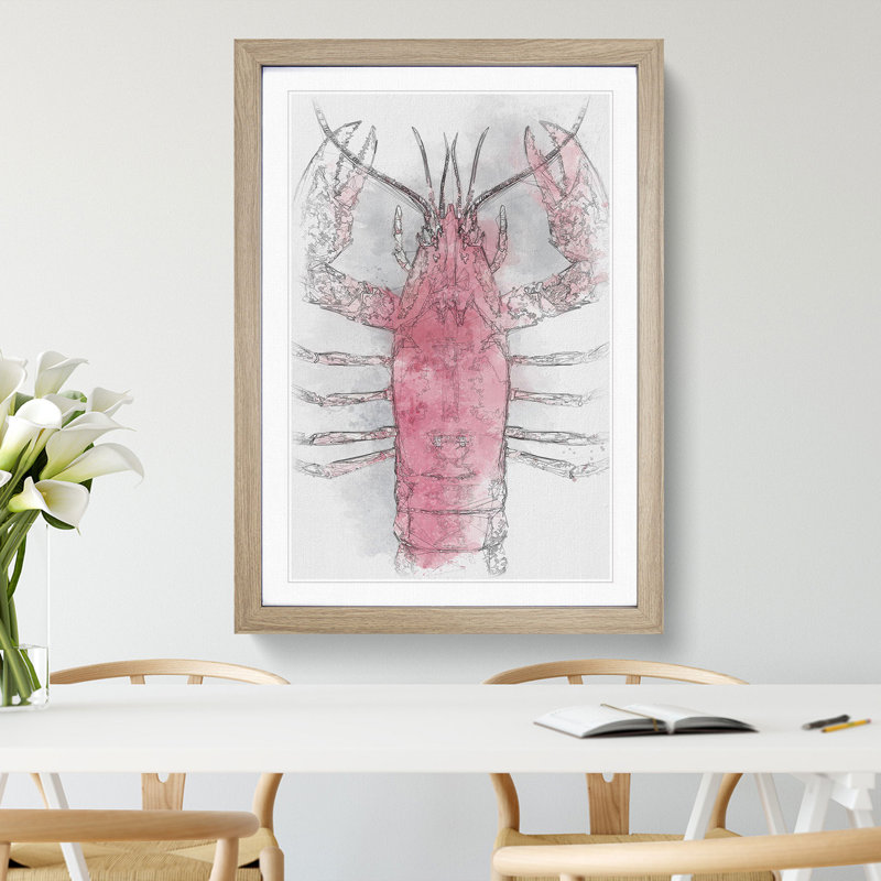 The Pink Lobster - Picture Frame Painting Print, Oak Framed, 33cm H x 24cm W x 2cm D