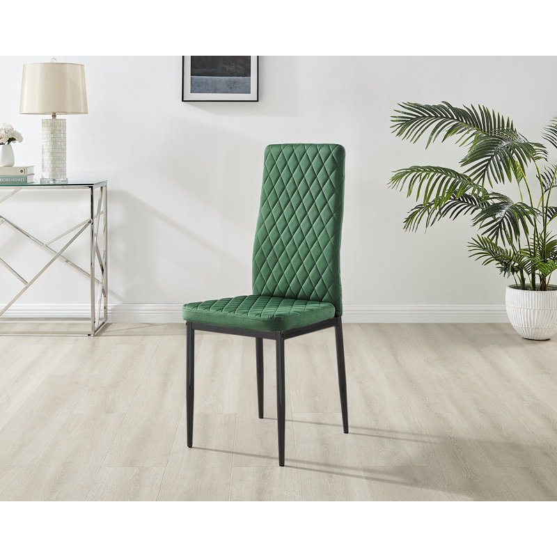 Keensburg Luxury Velvet Modern Tall Back Dining Chairs with Metal Legs & Diamond Stitching, Green, Black, 4