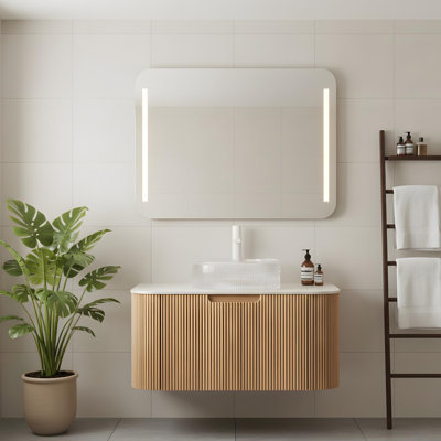 Meuble-lavabo flottant mural 30 po avec lavabo rond en verre transparent et tiroir