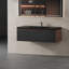 Meuble-lavabo flottant moderne en noyer avec lavabo à quartz noir