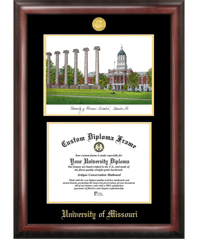 Cadre de lithographie en relief avec images campus missouri tigers or NCAA